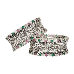 Vintage Floral Elegance Silver Bangles