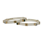 Elegant Silver Engraved Bangles with Gold Accents