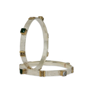 Elegant Silver Engraved Bangles with Gold Accents