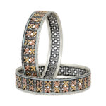 Handcrafted Oxidized Silver Bangles with Floral Motif