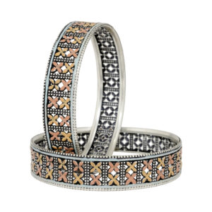 Handcrafted Oxidized Silver Bangles with Floral Motif