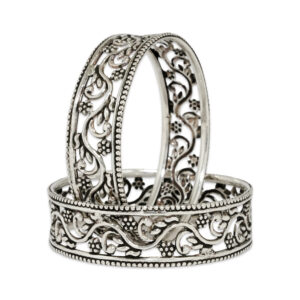 Elegant Floral Filigree Silver Bangles