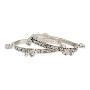 Elegant Antique Silver Bangles with Floral Engraving