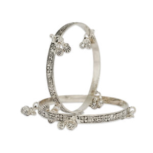 Elegant Antique Silver Bangles with Floral Engraving