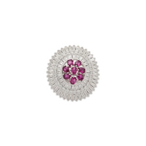 Radiant Ruby & Diamond Floral Brooch