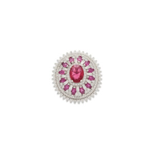 Radiant Ruby Halo Brooch