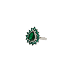 Emerald Teardrop Halo Ring