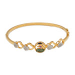 Elegant Gold Peacock Bangle with Diamond Heart Motifs