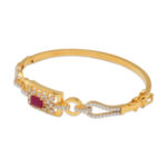 Designer Gold Bangle with Ruby & Diamond Accents