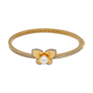 Elegant Gold Butterfly Bangle with Pearl & amp; Diamond Accents