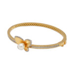 Elegant Gold Butterfly Bangle with Pearl & amp; Diamond Accents