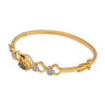 Elegant Gold Peacock Bangle with Diamond Heart Motifs