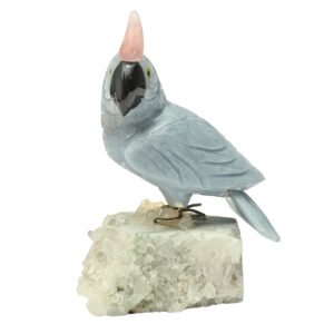 Blue Calcite Cockatoo on Quartz Base