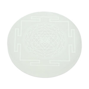 Round Selenite Sri Yantra Plate – Sacred Geometry for Energy Alignment
