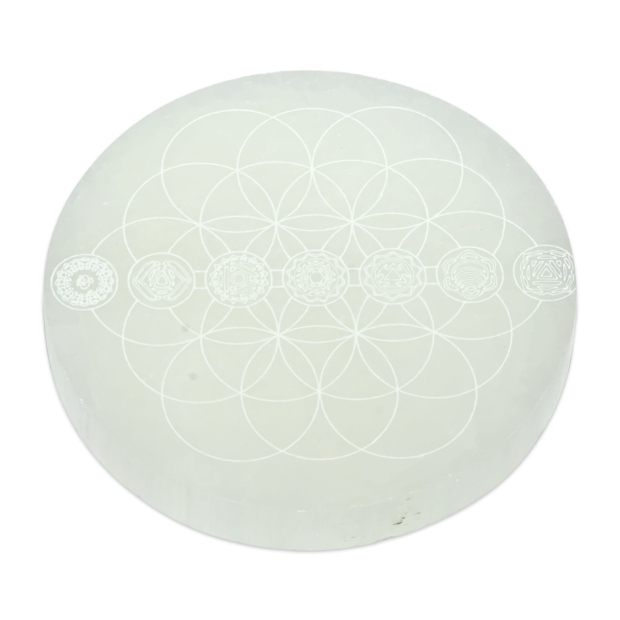 Selenite Chakra Engraved Charging Plate – Energy Balancer Selenite Chakra Engraved Charging Plate – Energy Balancer