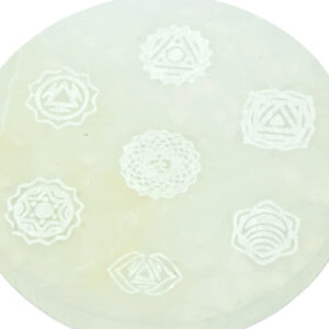 Selenite Chakra Symbol Plate – Energy Alignment Essential