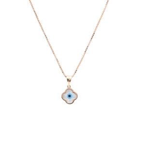 Gold Evil Eye Clover Pendant Necklace