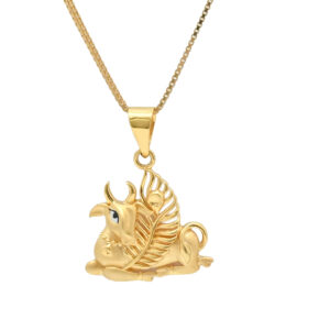 Gold Pendant with Cow,Peacock Feather – Divine & Elegant