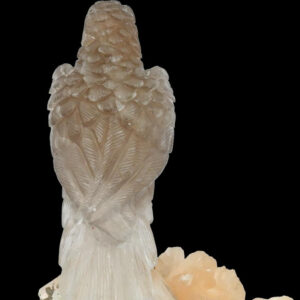 Smoky Quartz Parrot on Peach Crystal Cluster