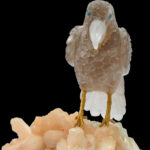 Smoky Quartz Parrot on Peach Crystal Cluster