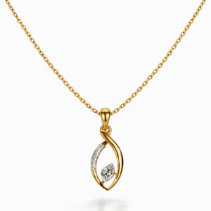 A graceful leaf-shaped pendant adorned with diamond