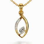 A graceful leaf-shaped pendant adorned with diamond