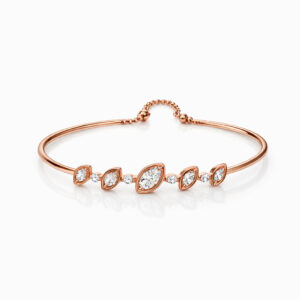 14KT Rose Gold Bracelet with Leaf Motif 6 Diamond Accents