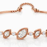 14KT Rose Gold Bracelet with Leaf Motif 6 Diamond Accents