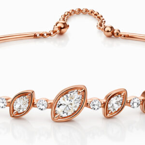 14KT Rose Gold Bracelet with Leaf Motif 6 Diamond Accents