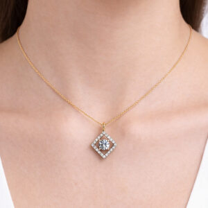 A modern square-shaped diamond pendant